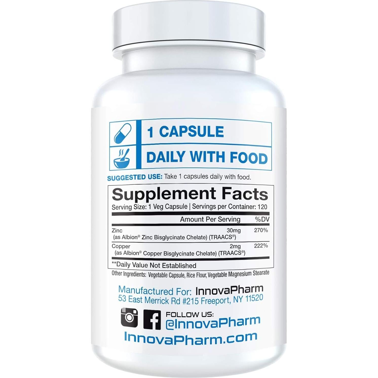 InnovaPharm Zinc Chelate + Cobre Chelate 120 Cápsulas Veganas