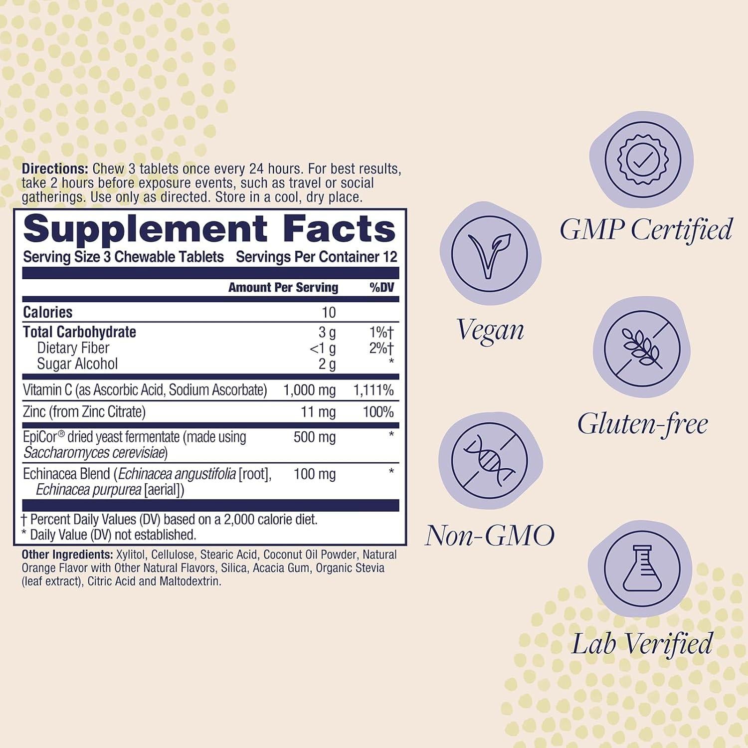 Suplemento Inmunidad Rápida ZAND 36 Masticables Naranja 1000mg Vit C