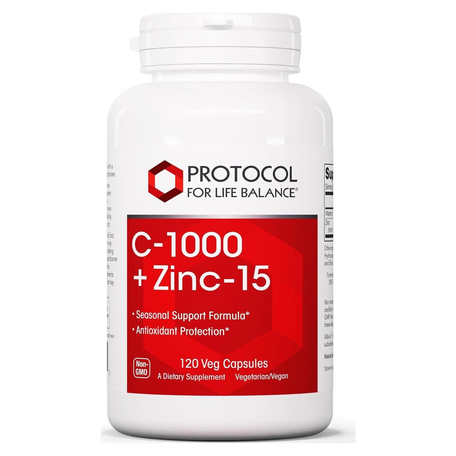 Suplemento Vitamina C 1000mg + Zinc 15mg Protocolo Vegano - 120 Cápsulas