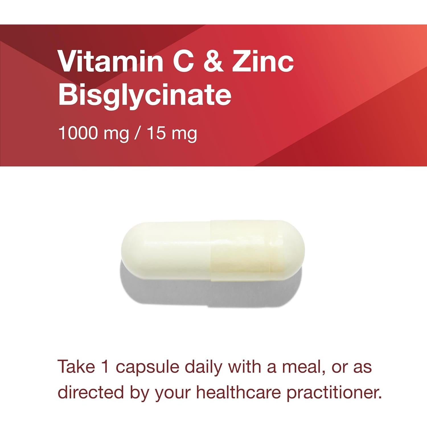 Suplemento Vitamina C 1000mg + Zinc 15mg Protocolo Vegano - 120 Cápsulas