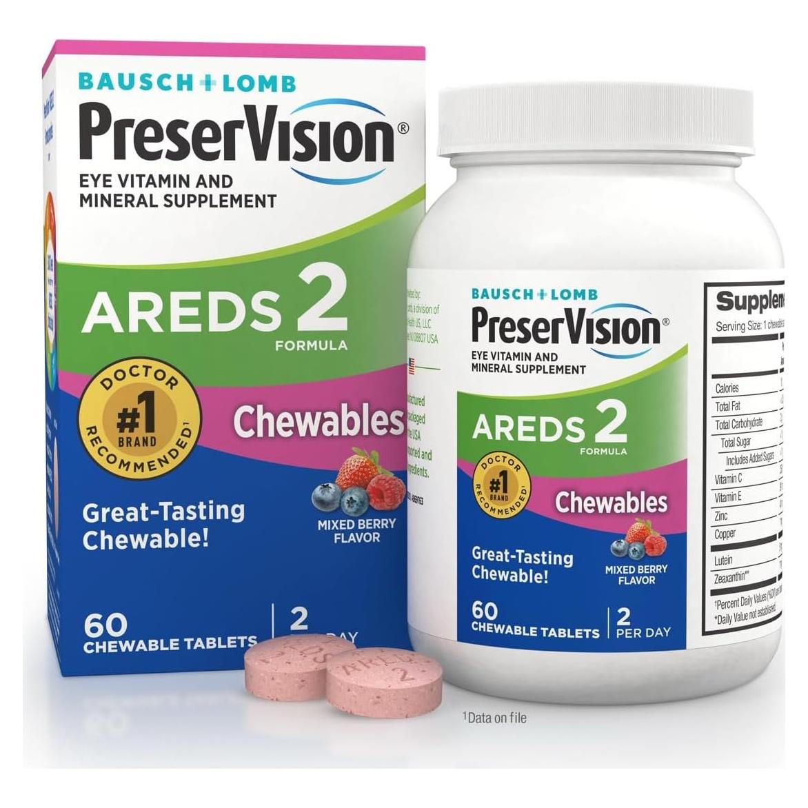 Vitaminas Masticables para Ojos PreserVision AREDS 2 Bausch + Lomb 60 Tabletas