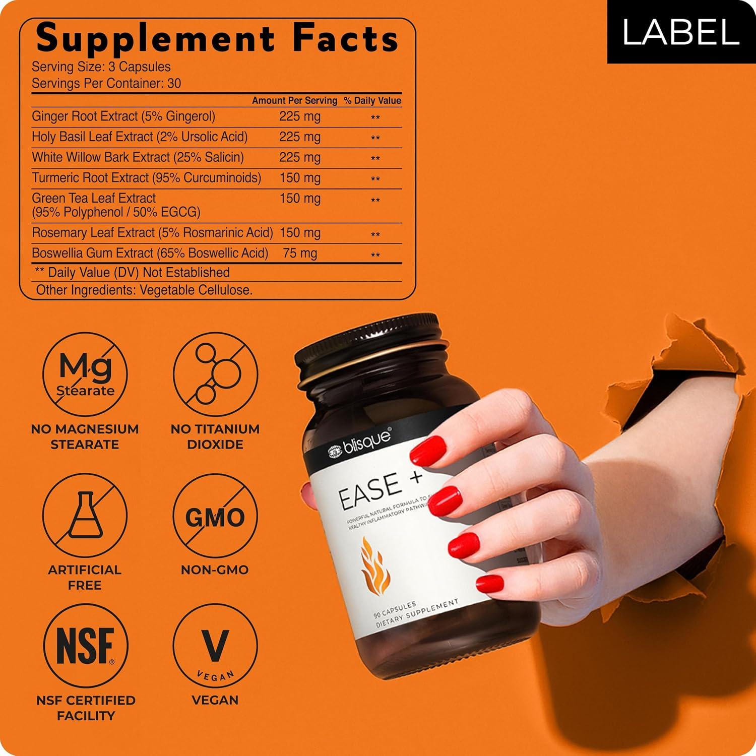 Suplemento Natural Blisque EASE + 90 Cápsulas Veganas con Cúrcuma