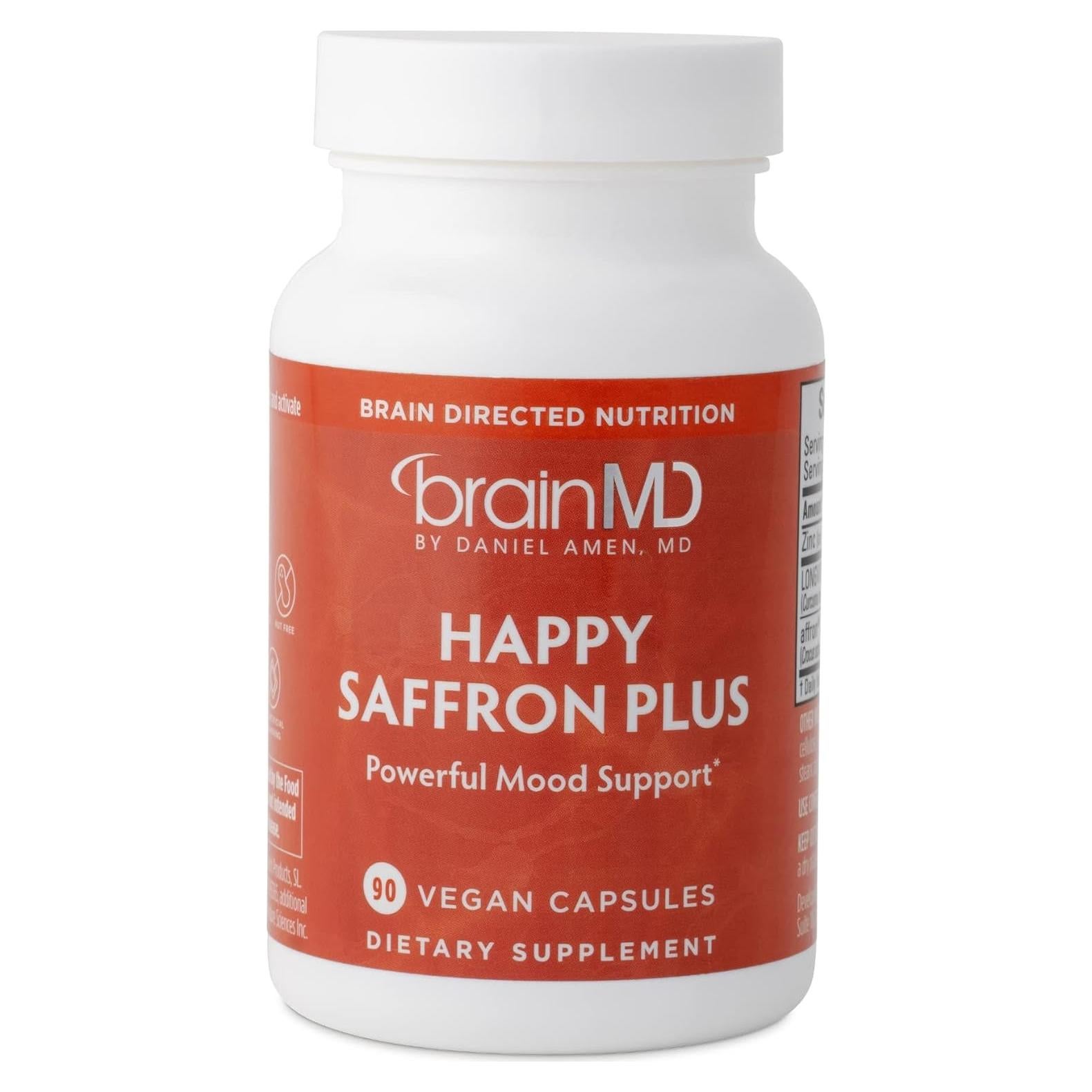 Suplemento Vegano BrainMD Happy Saffron Plus 90 Cápsulas - Azafrán, Curcumina y Zinc