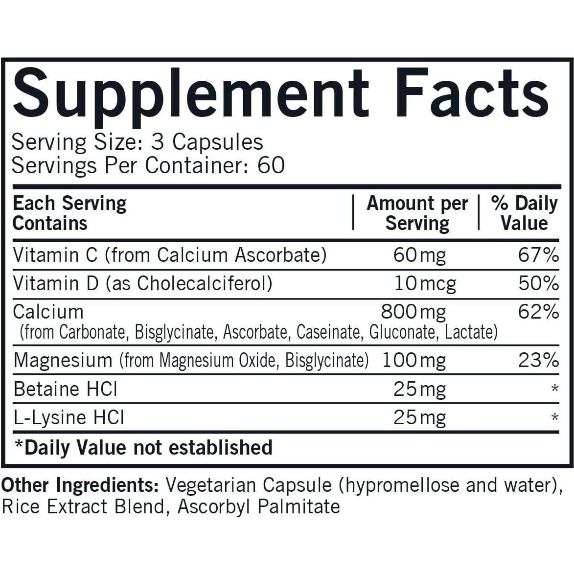Suplemento de Calcio Kirkman Bone Support 180 Cápsulas Vegetarianas