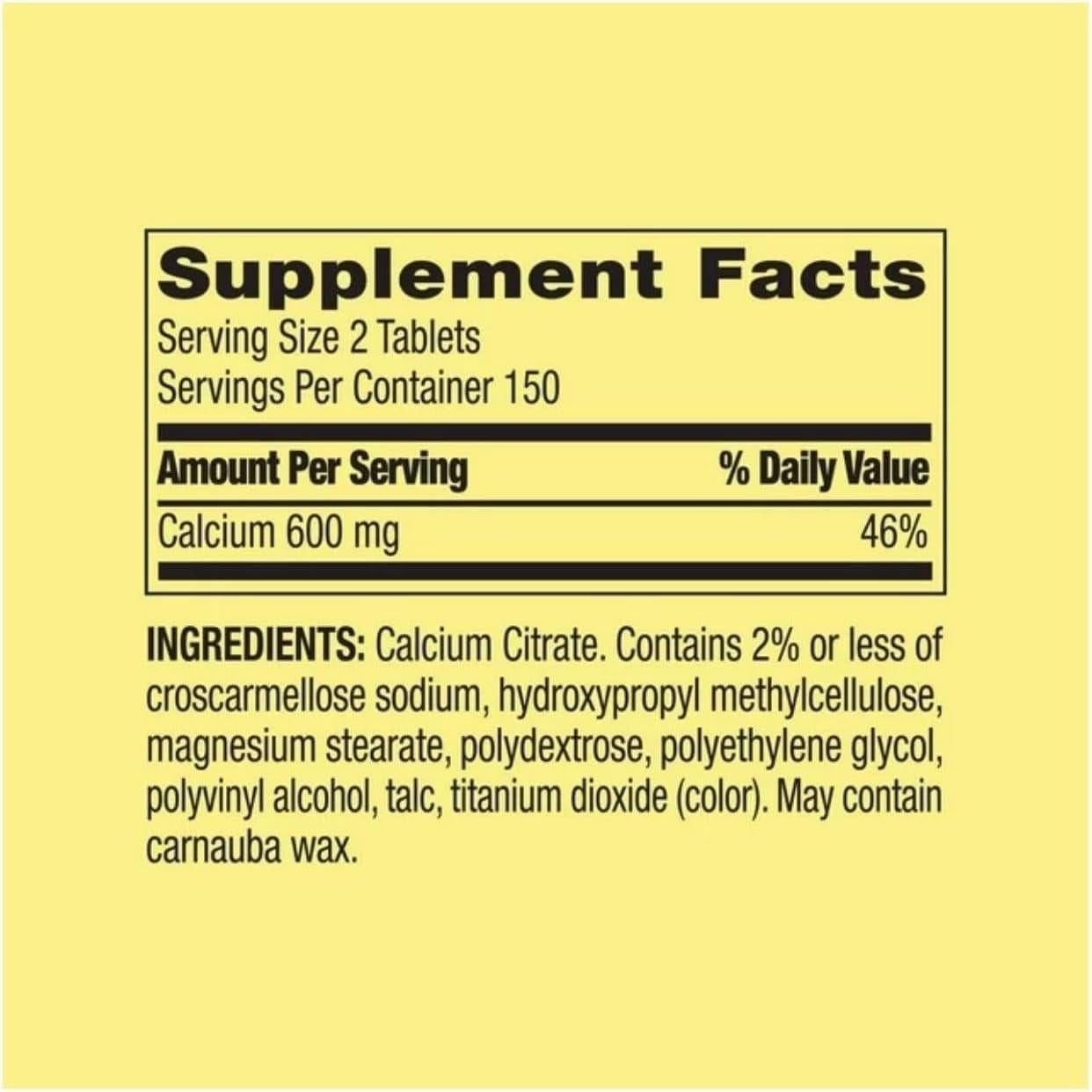 Tabletas de Citrato de Calcio Spring Valley 600 mg 300 Unidades