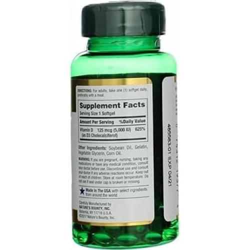 Vitamina D3 5000 IU Nature's Bounty 100 Cápsulas Blandas