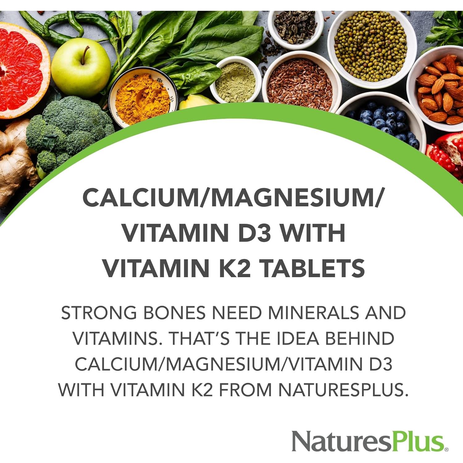 NaturesPlus Calcio Magnesio Vitamina D3 K2 90 Tabletas