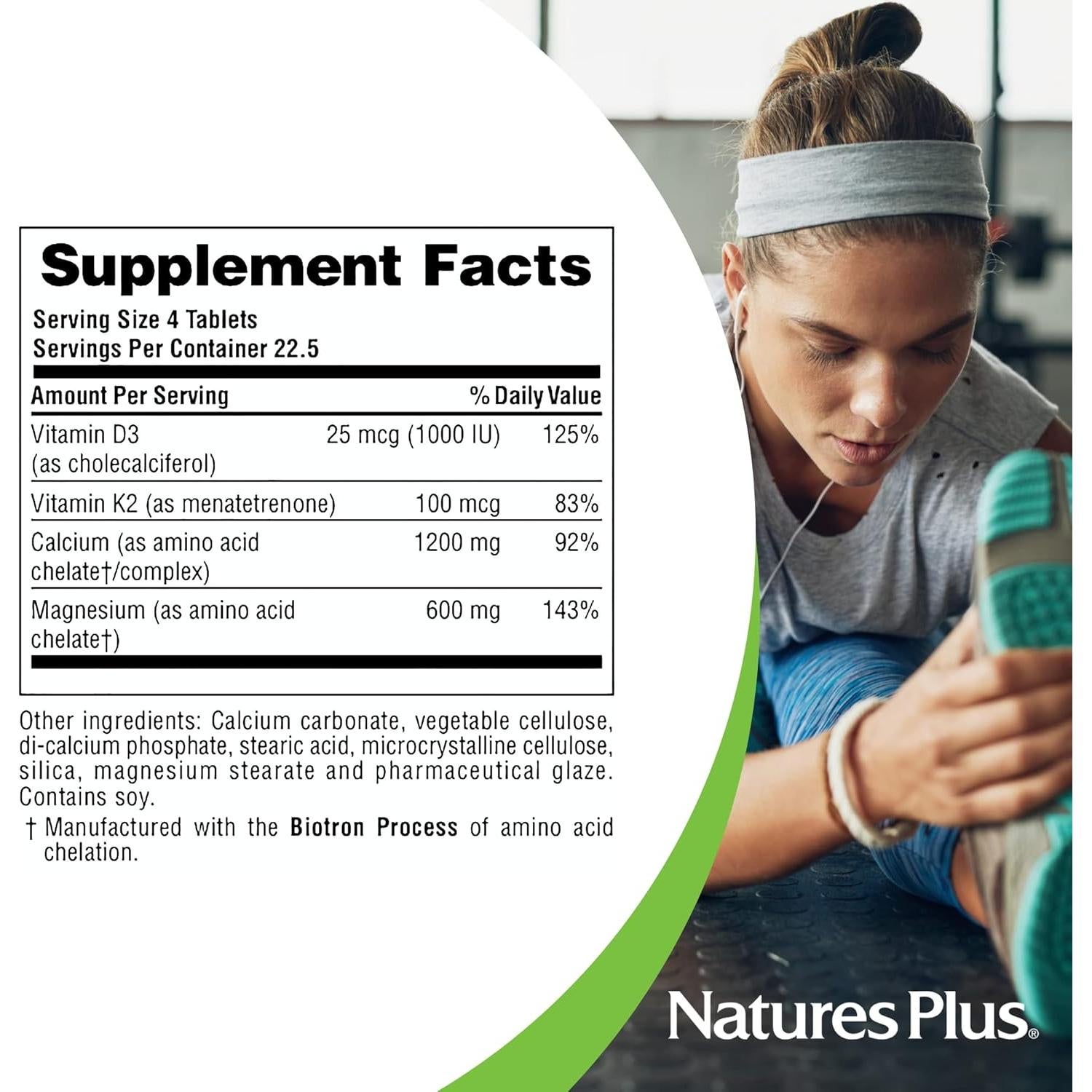 NaturesPlus Calcio Magnesio Vitamina D3 K2 90 Tabletas