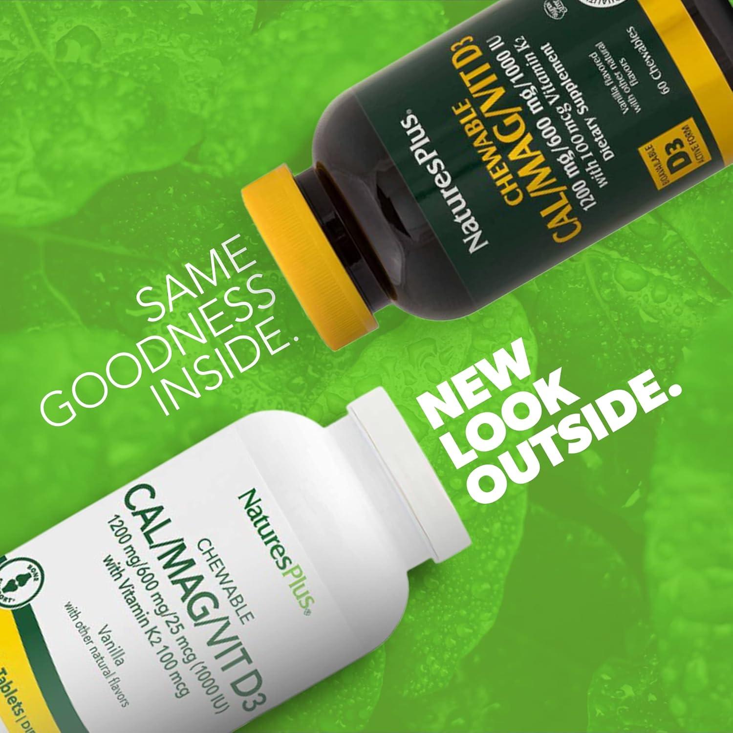 Tabletas Masticables Natures Plus Calcio Magnesio Vit D3 K2 60u