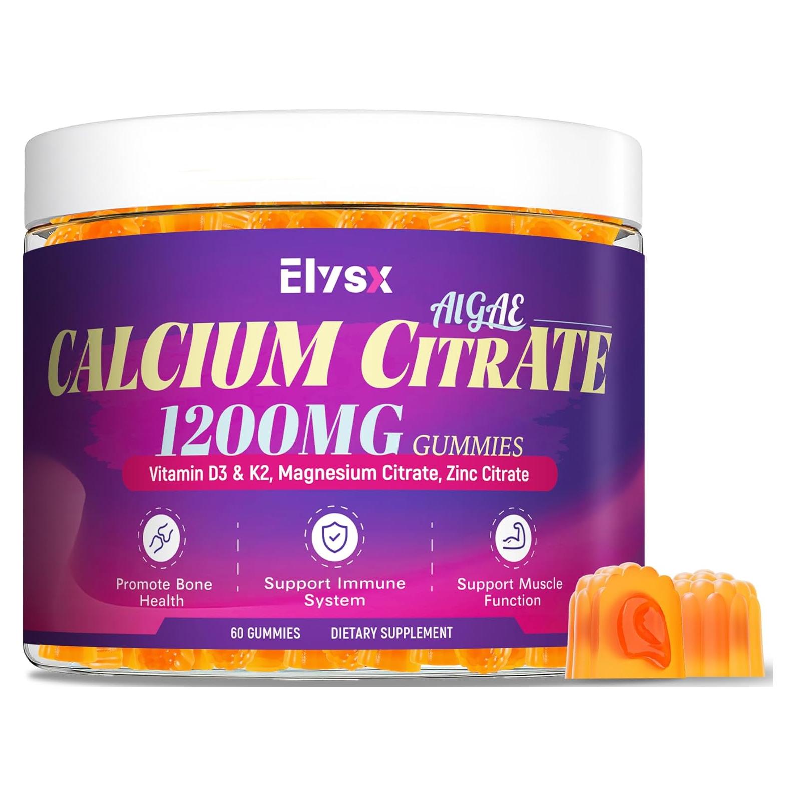 Citrato de Calcio 1200mg Elysx con Vitamina D3 y K2, 60 Gomas