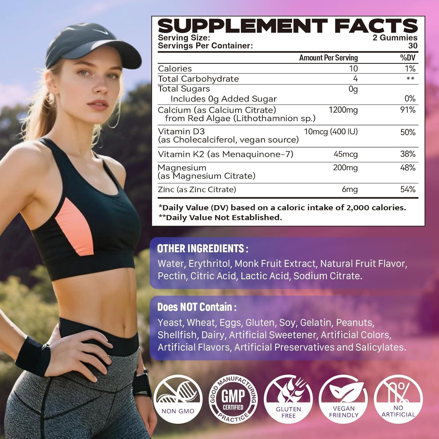 Citrato de Calcio 1200mg Elysx con Vitamina D3 y K2, 60 Gomas