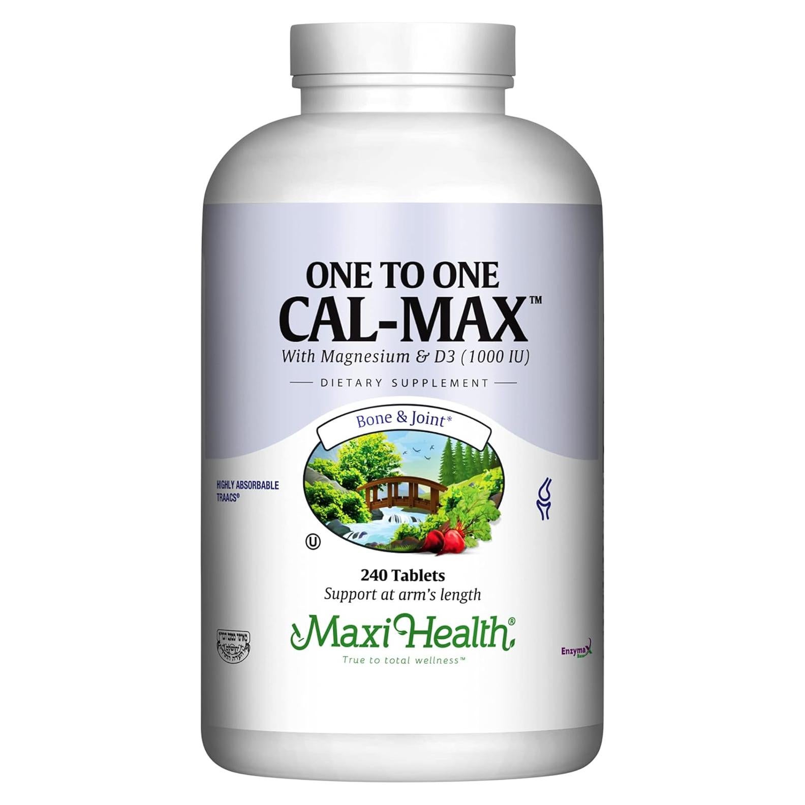 Suplemento de Calcio Maxi Health 500 mg + D3 1000 UI + Mg 500 mg - 240 Tabletas