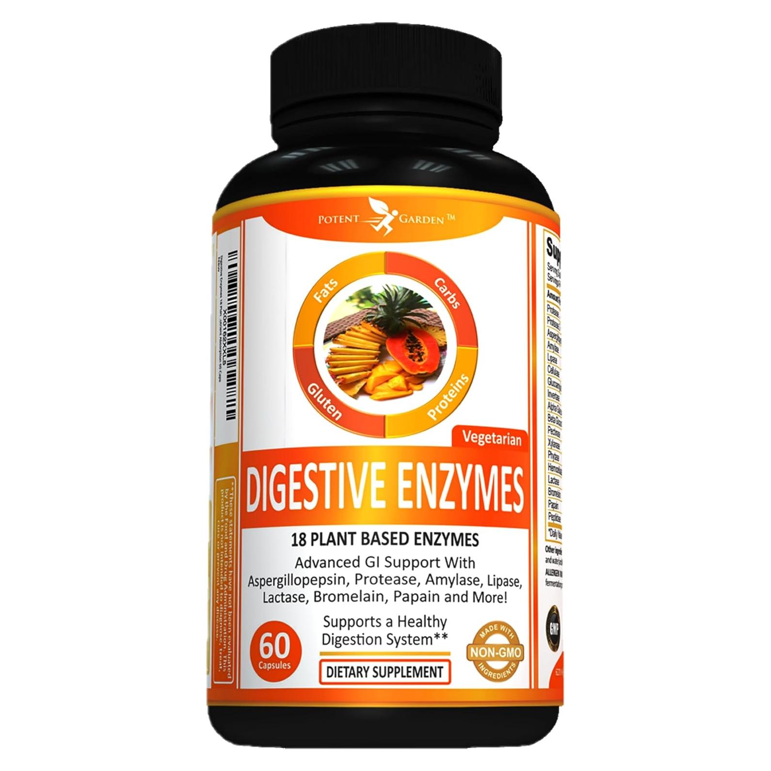 Enzimas Digestivas Potent Garden - 60 Cápsulas de 18 Enzimas Naturales