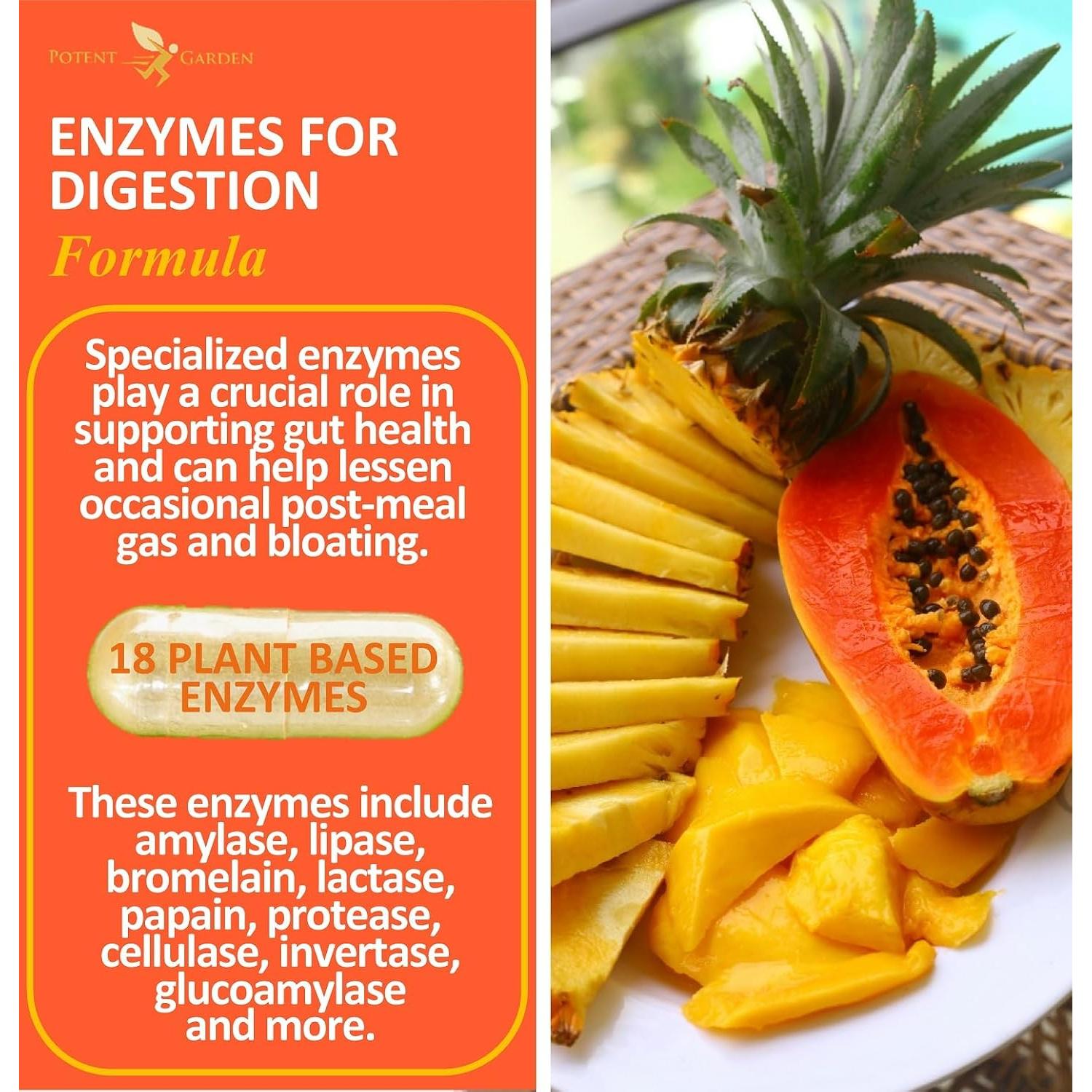 Enzimas Digestivas Potent Garden - 60 Cápsulas de 18 Enzimas Naturales
