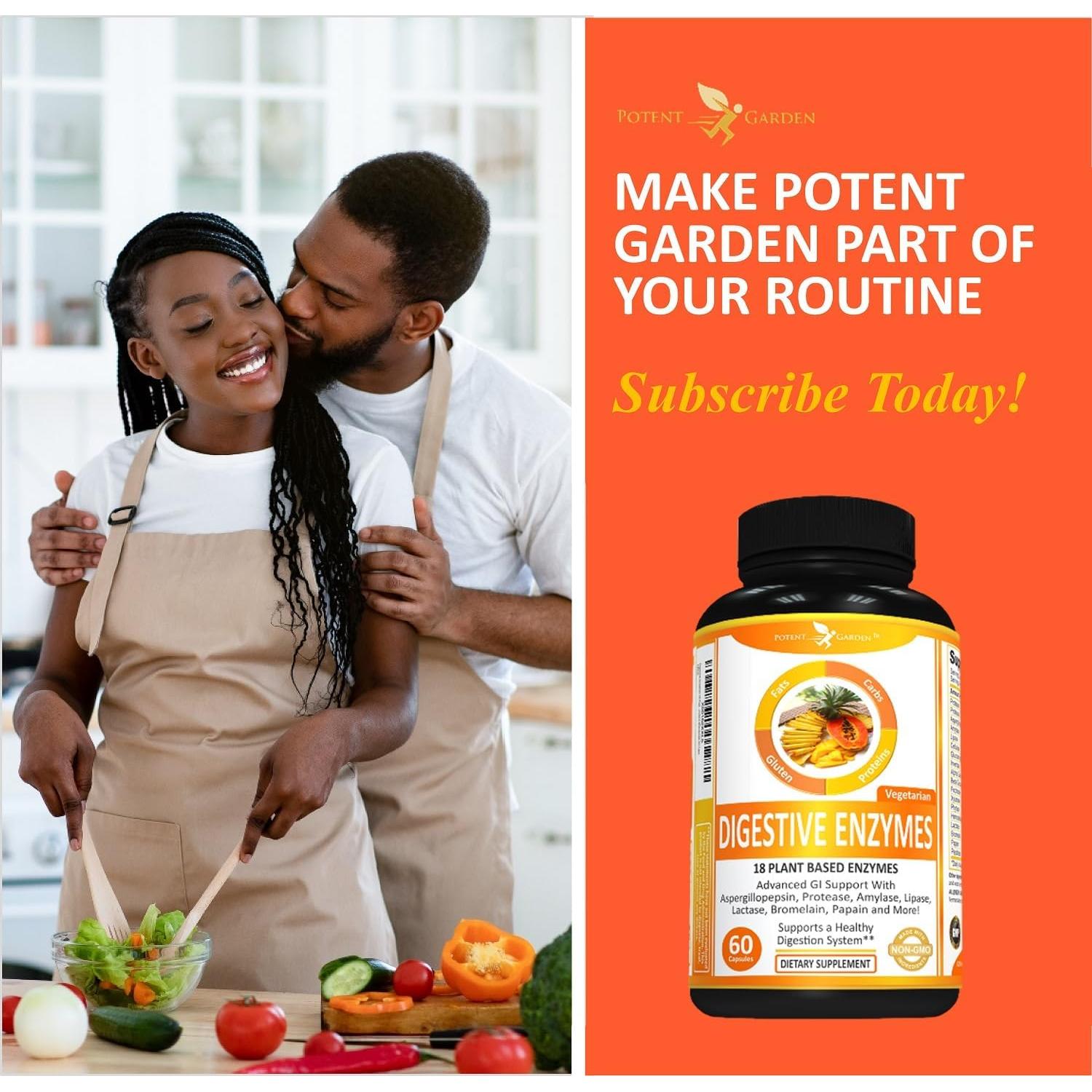 Enzimas Digestivas Potent Garden - 60 Cápsulas de 18 Enzimas Naturales