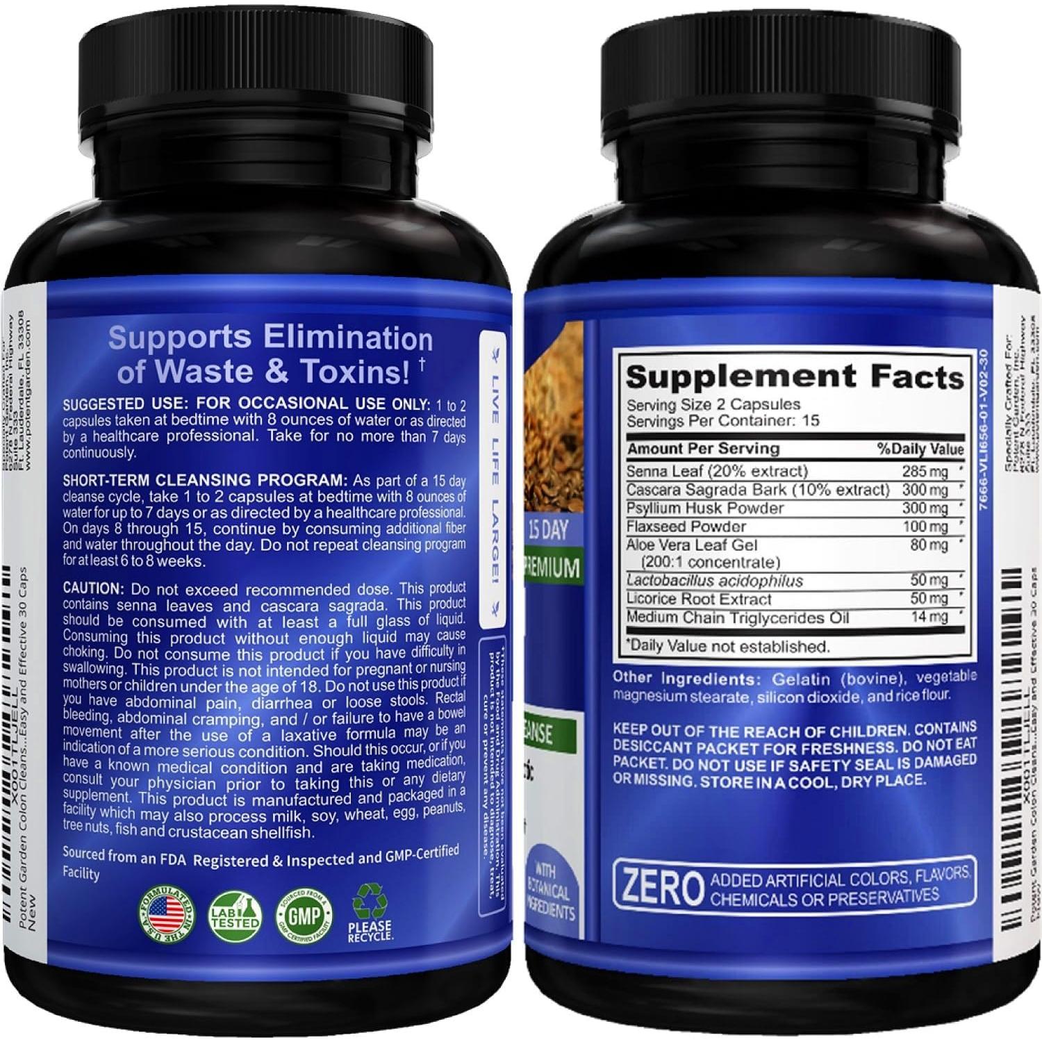 Cápsulas de Limpieza del Colon Potent Garden 30 Unidades