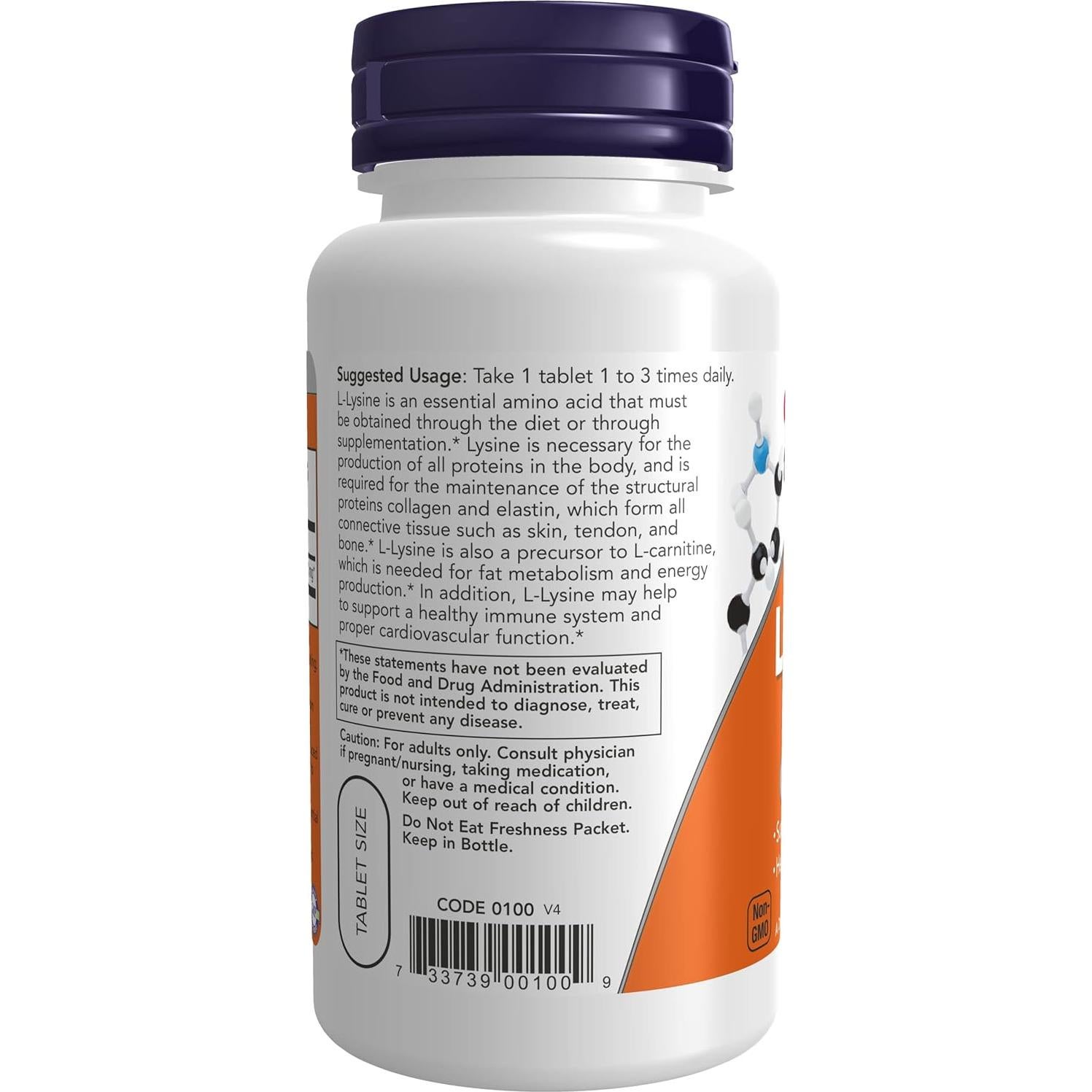 NOW Foods L-Lisina 500 mg 100 Tabletas Suplemento Aminoácido