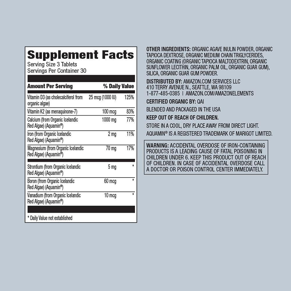 Calcio y Magnesio Orgánico Amazon Elements 90 Tabletas