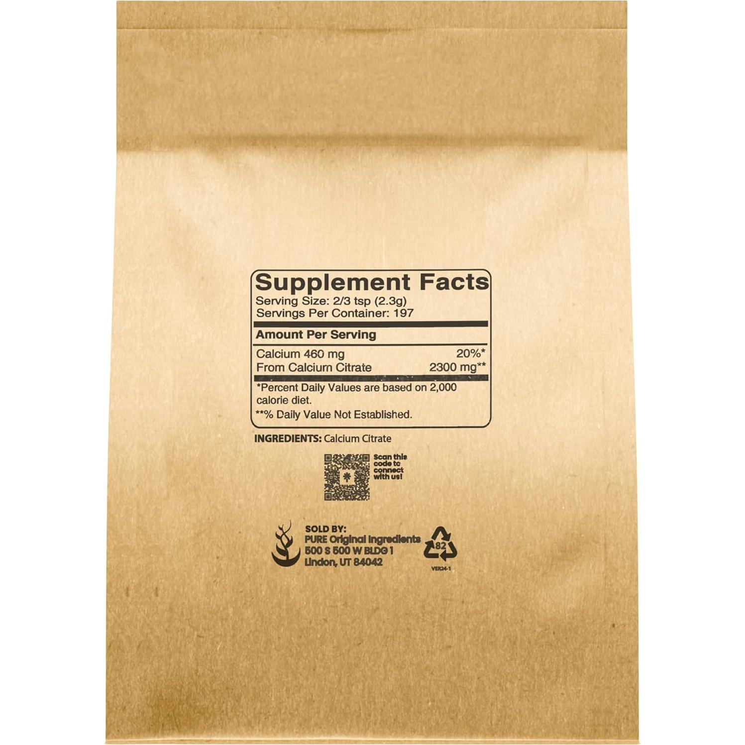 Citrato de Calcio Ingredientes Originales Puros 454g Suplemento