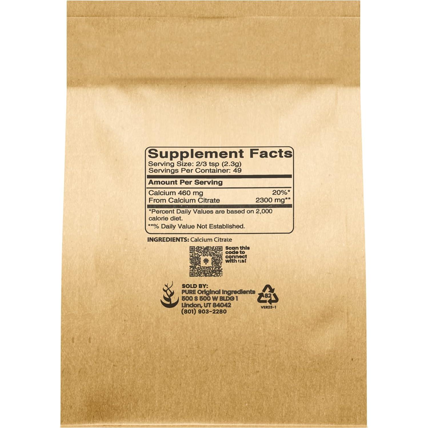 Citrato de Calcio Ingredientes Originales Puros 113g Suplemento