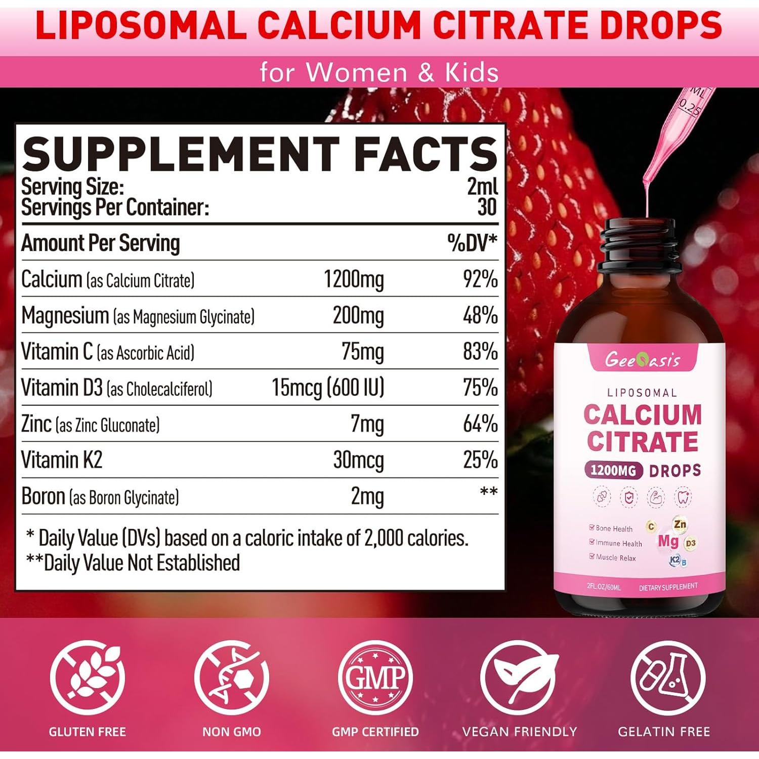 Gotas de Citrato de Calcio Liposomal 1200mg Geeoasis 59.15ml