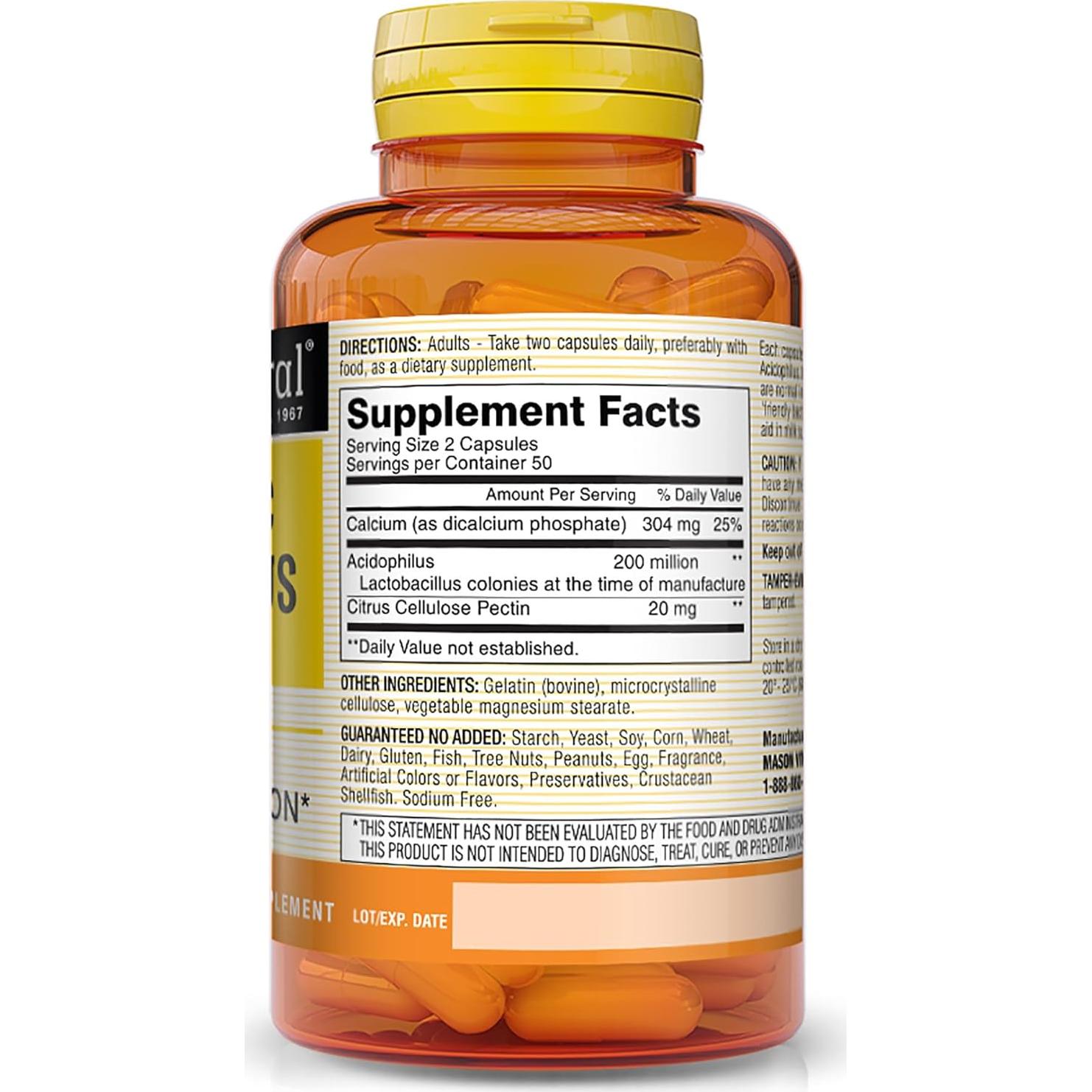 Cápsulas de Acidophilus Mason Natural 100 Unidades Digestivas