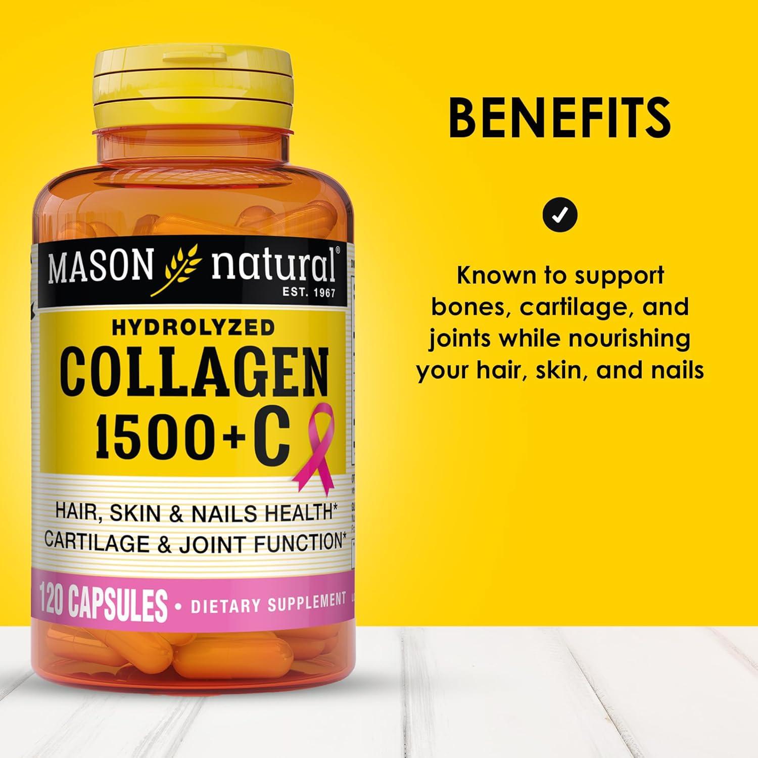 Suplemento de Colágeno Mason Natural 1500mg con Vitamina C y Biotina - 120 Cápsulas