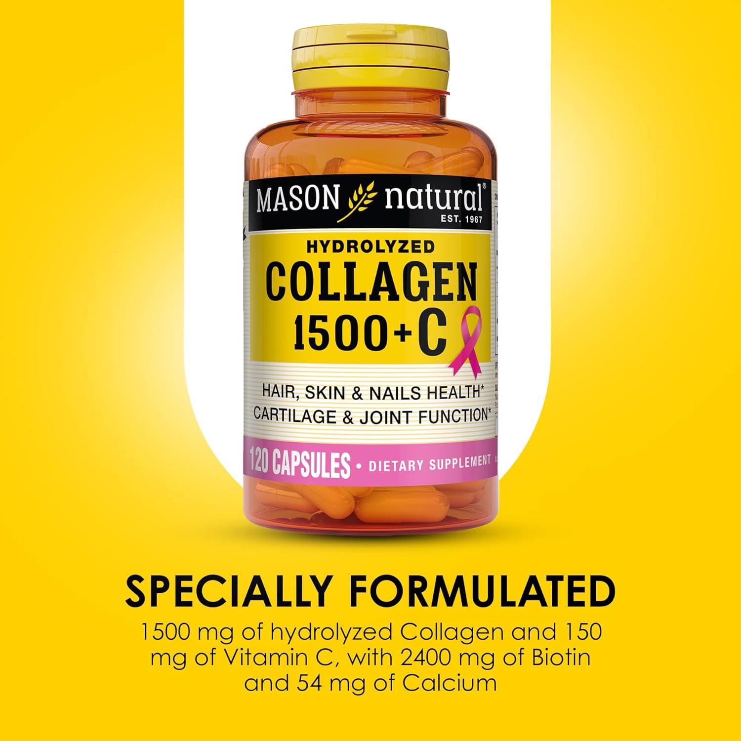 Suplemento de Colágeno Mason Natural 1500mg con Vitamina C y Biotina - 120 Cápsulas