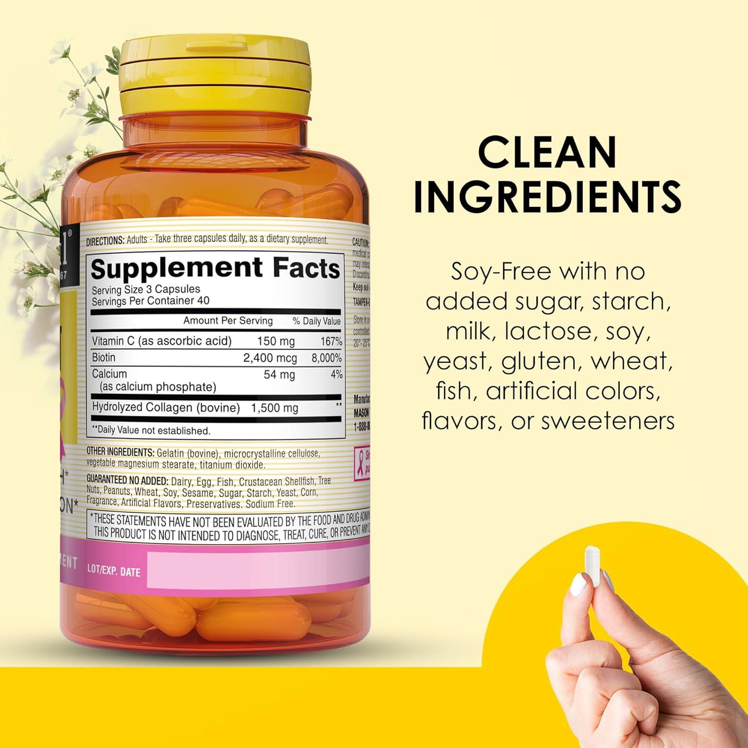 Suplemento de Colágeno Mason Natural 1500mg con Vitamina C y Biotina - 120 Cápsulas