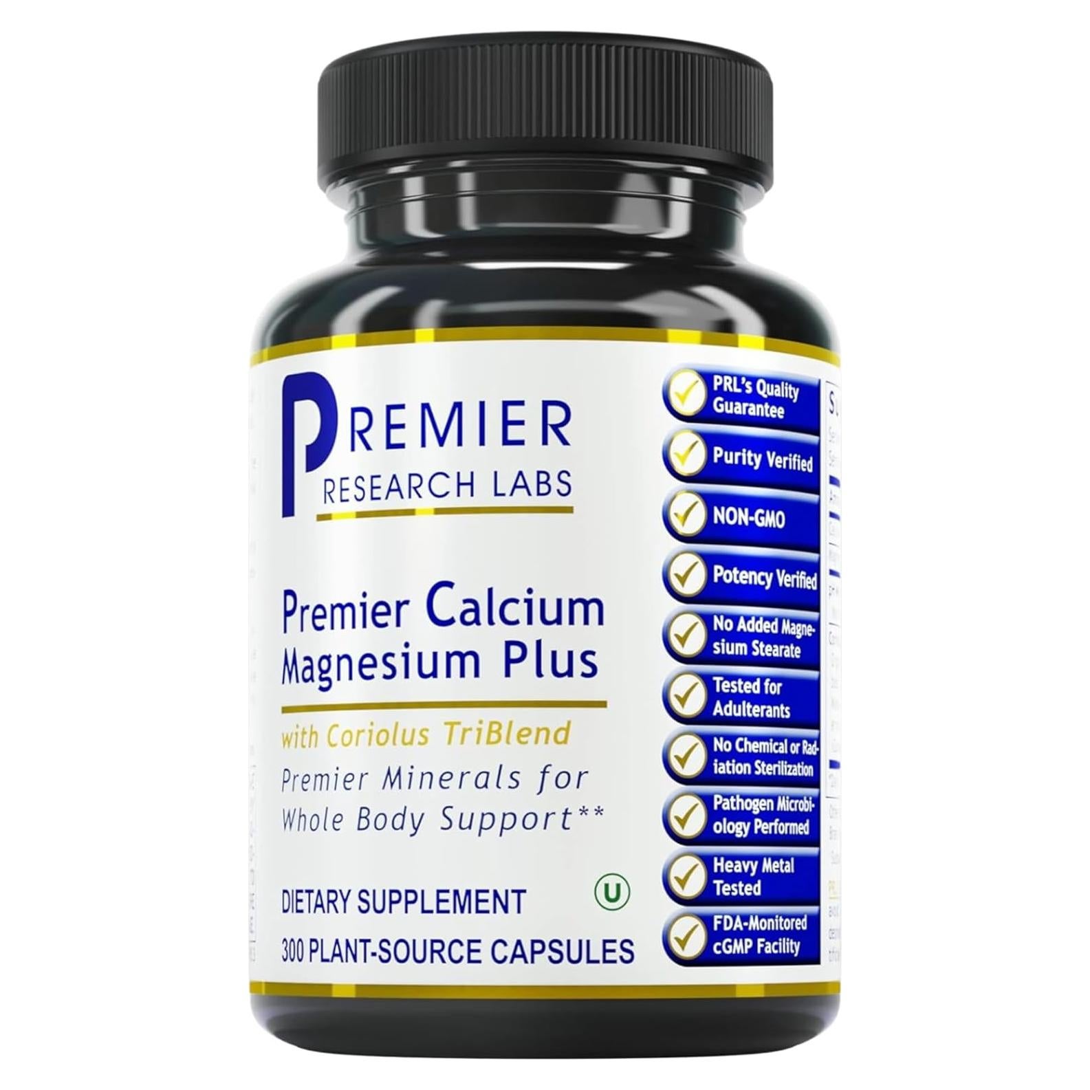 Calcium Magnesium Plus - Calcium Magnesium Supplement, Calcium Supplement, Pure Magnesium, Mushroom Complex with Reishi & Lions Mane - 300 Vegetarian Capsules