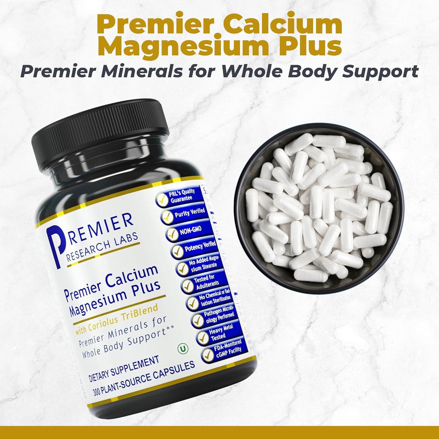 Calcium Magnesium Plus - Calcium Magnesium Supplement, Calcium Supplement, Pure Magnesium, Mushroom Complex with Reishi & Lions Mane - 300 Vegetarian Capsules