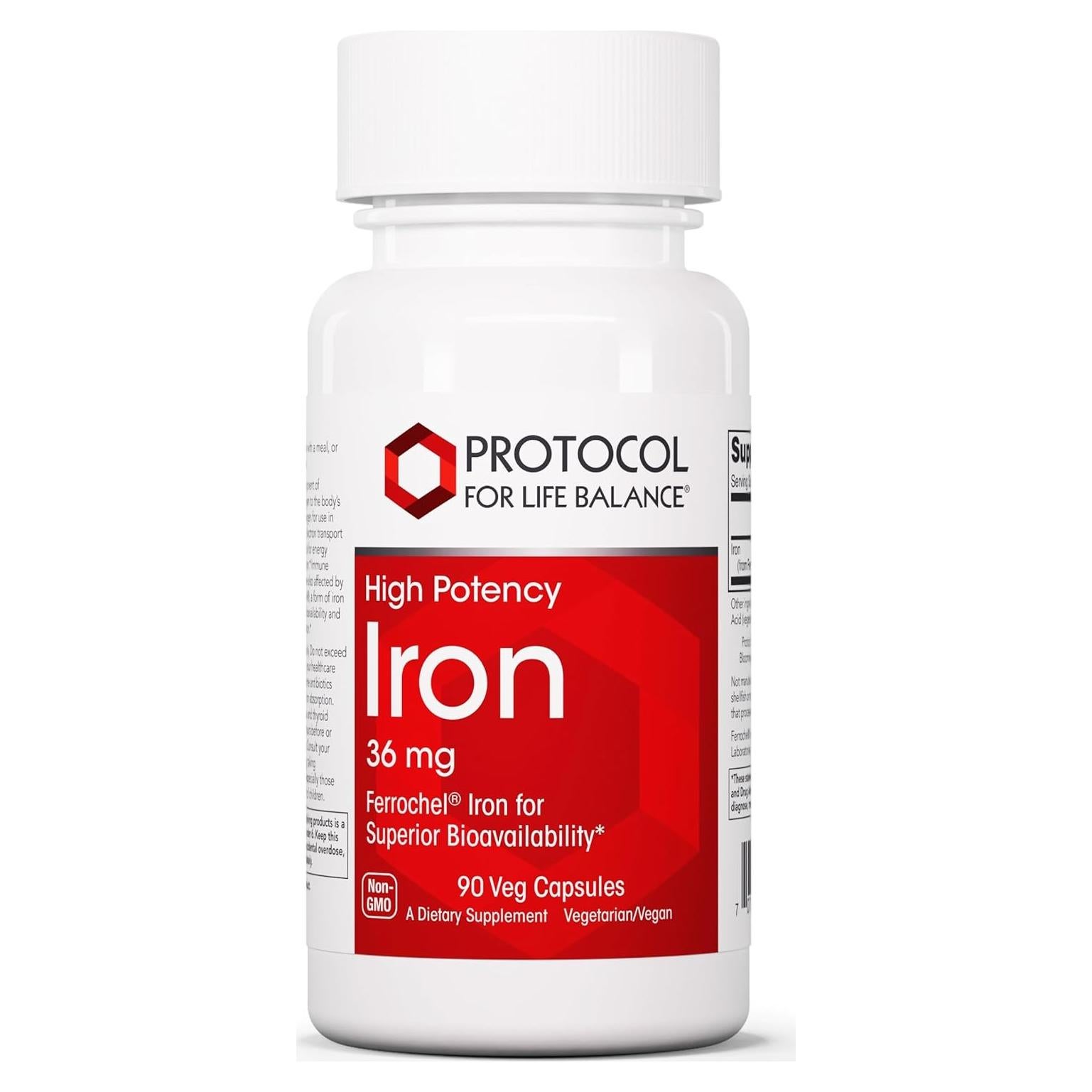 Suplemento de Hierro Ferrochel 36mg - Protocolo Vida - 90 Cápsulas Veganas