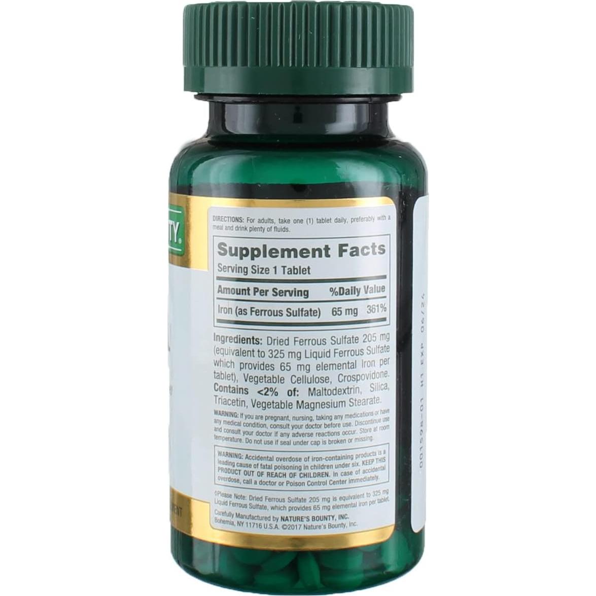 Suplemento de Hierro 65 mg Nature's Bounty 4 Botellas