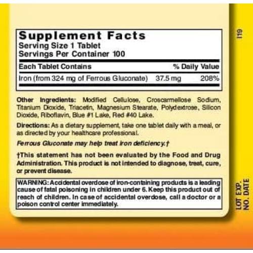 Tabletas de Gluconato Ferroso Nature's Blend 324 mg - 200 Unidades