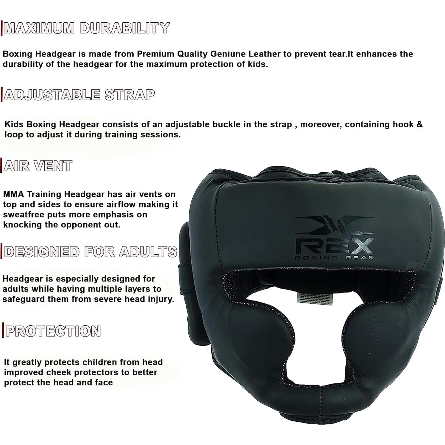 Casco de Boxeo Rex Sports Negro Mate Grande para MMA