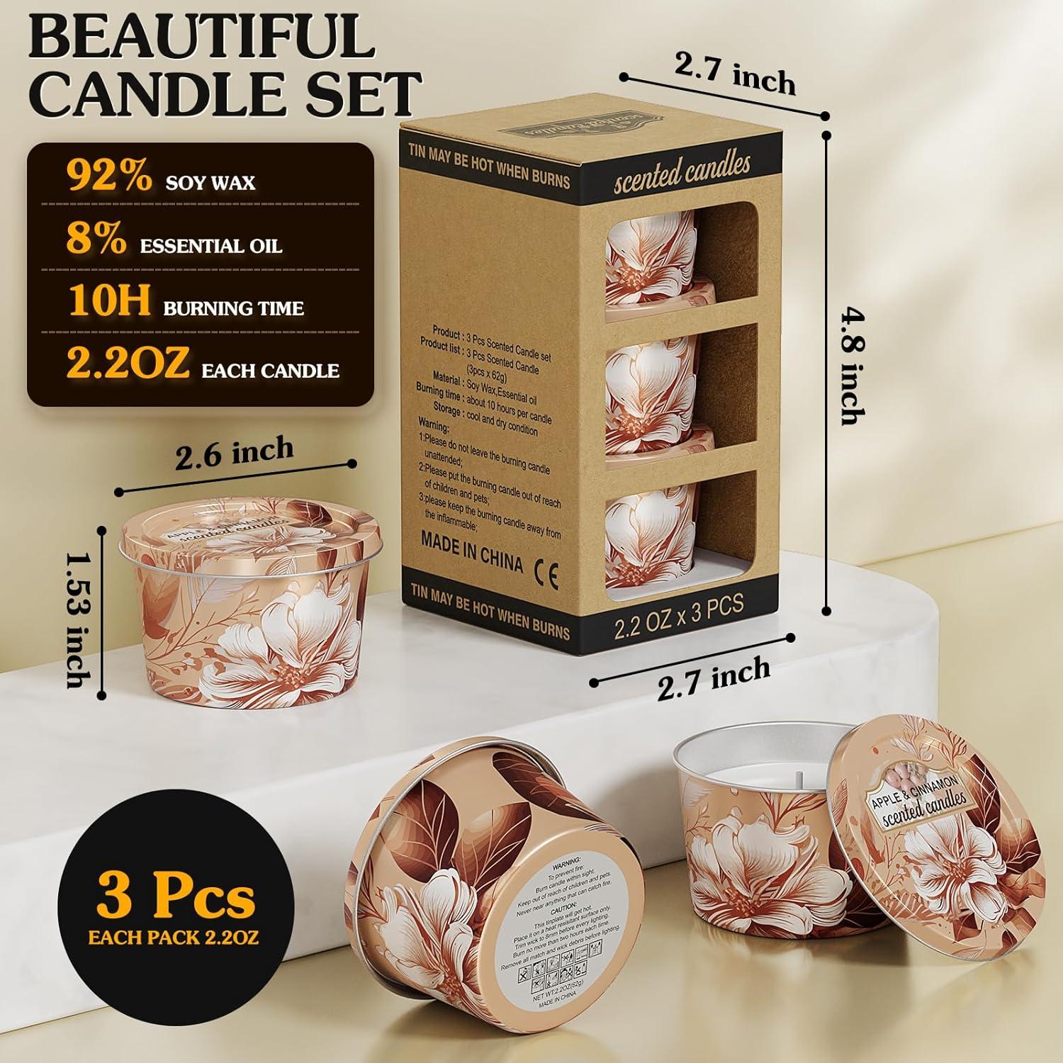 Juego de 3 Velas Aromáticas Vortixx Manzana y Canela 62g