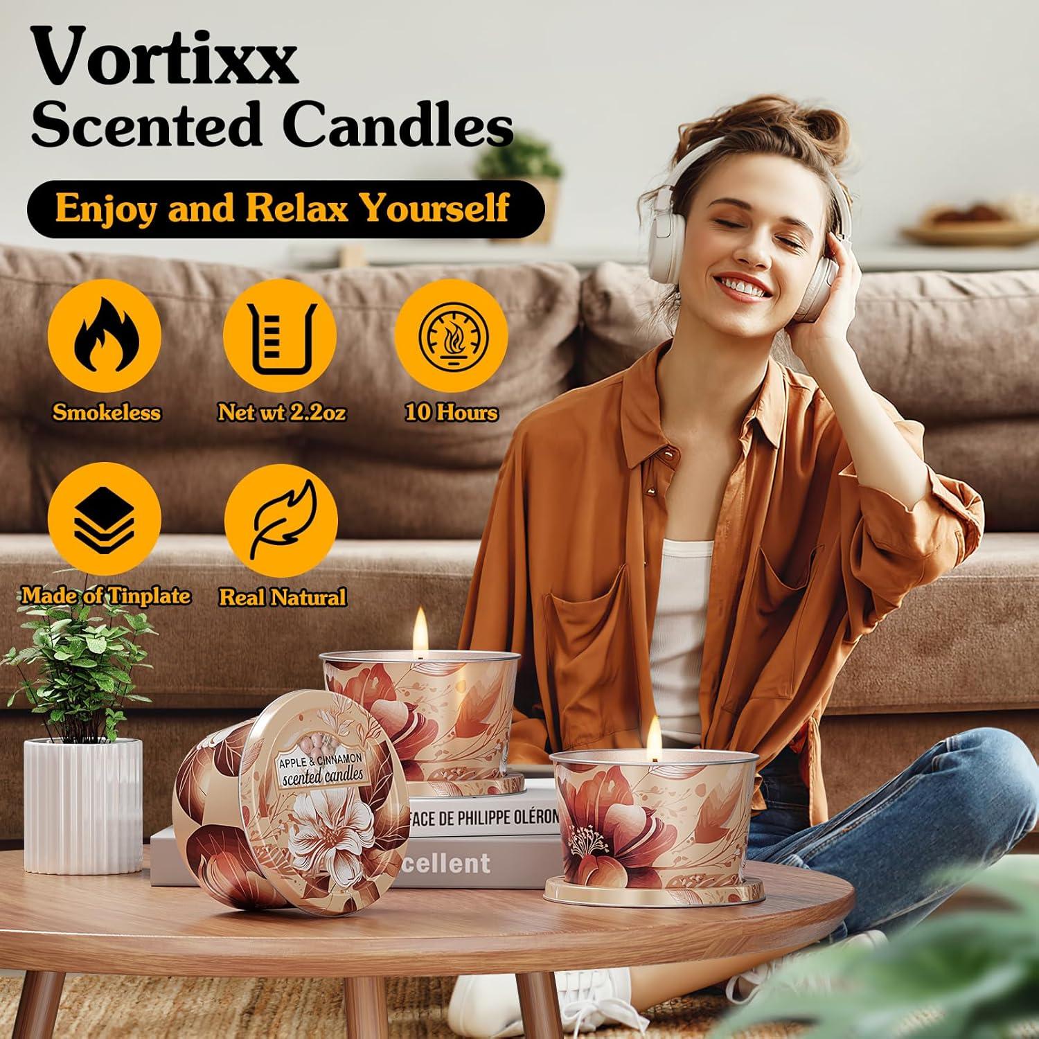 Juego de 3 Velas Aromáticas Vortixx Manzana y Canela 62g