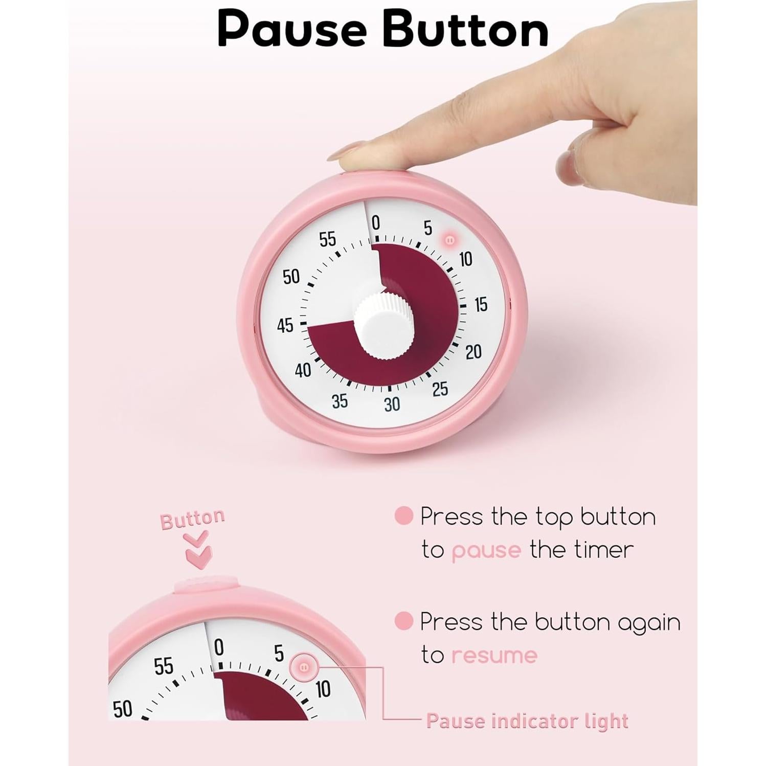 Temporizador Visual BellMan Rosa 60 Minutos Silencioso