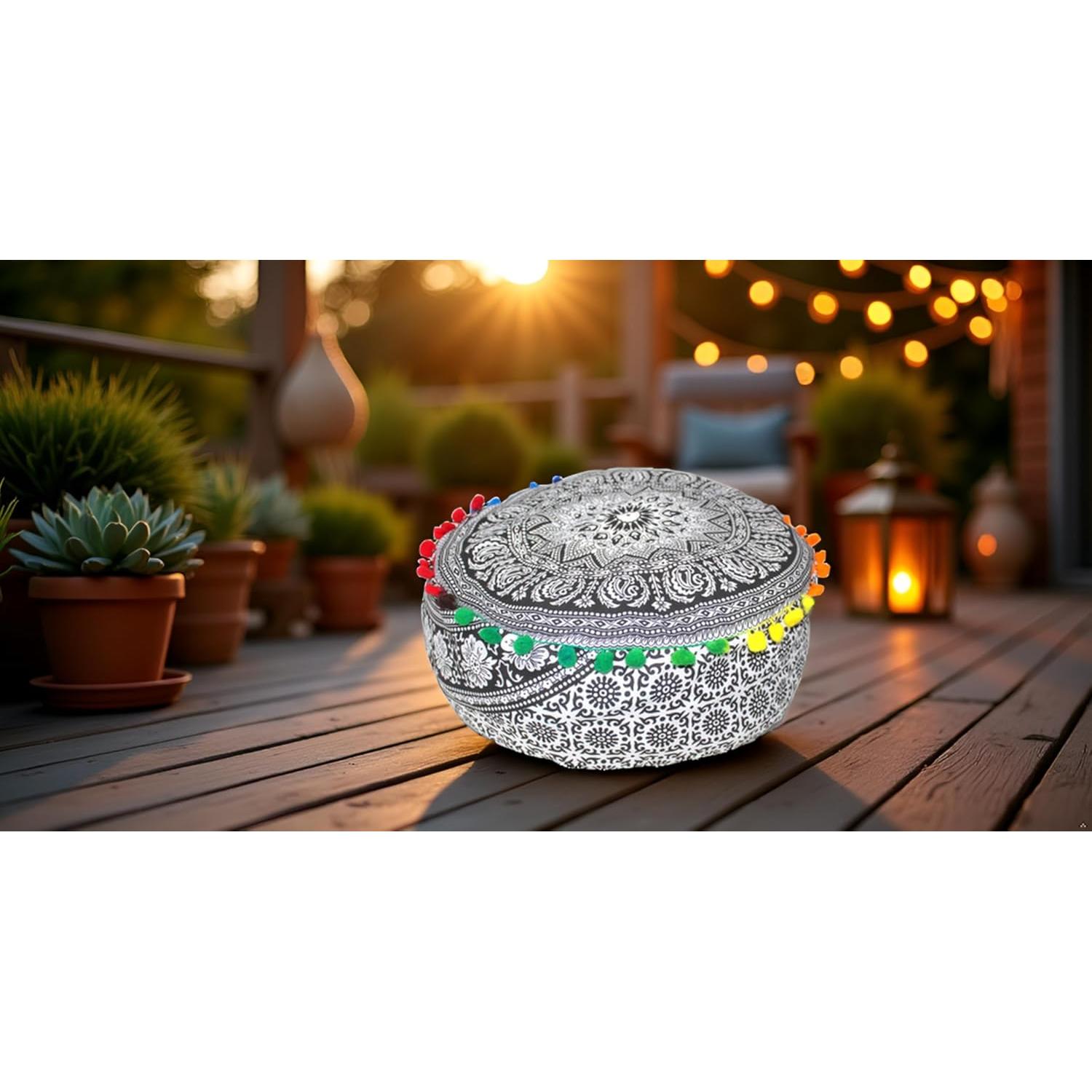 Cojín de Piso Bohemio CRAFT KALA 40x40 cm Algodón Negro