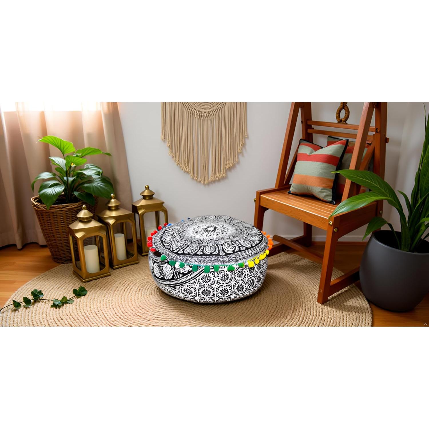 Cojín de Piso Bohemio CRAFT KALA 40x40 cm Algodón Negro