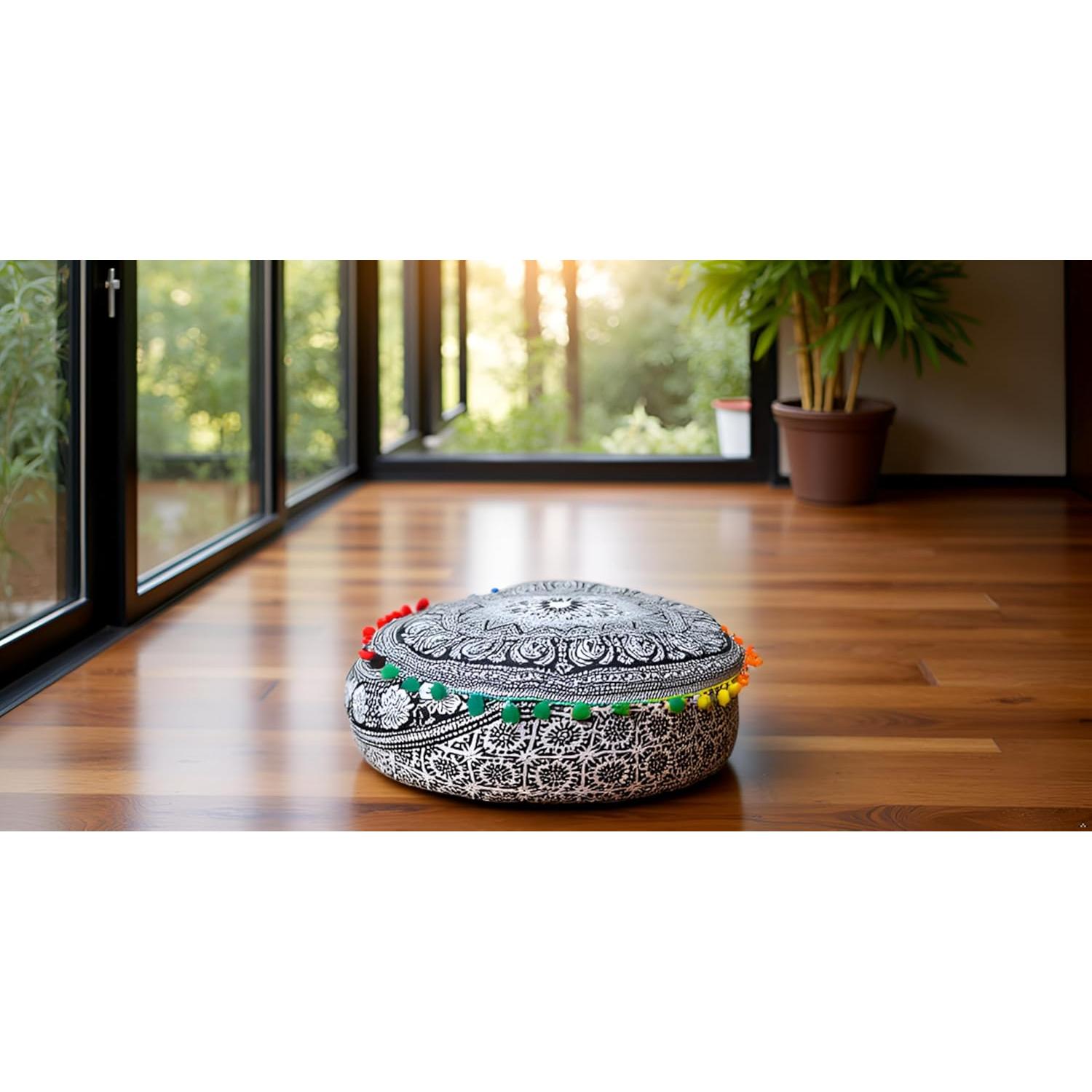 Cojín de Piso Bohemio CRAFT KALA 40x40 cm Algodón Negro