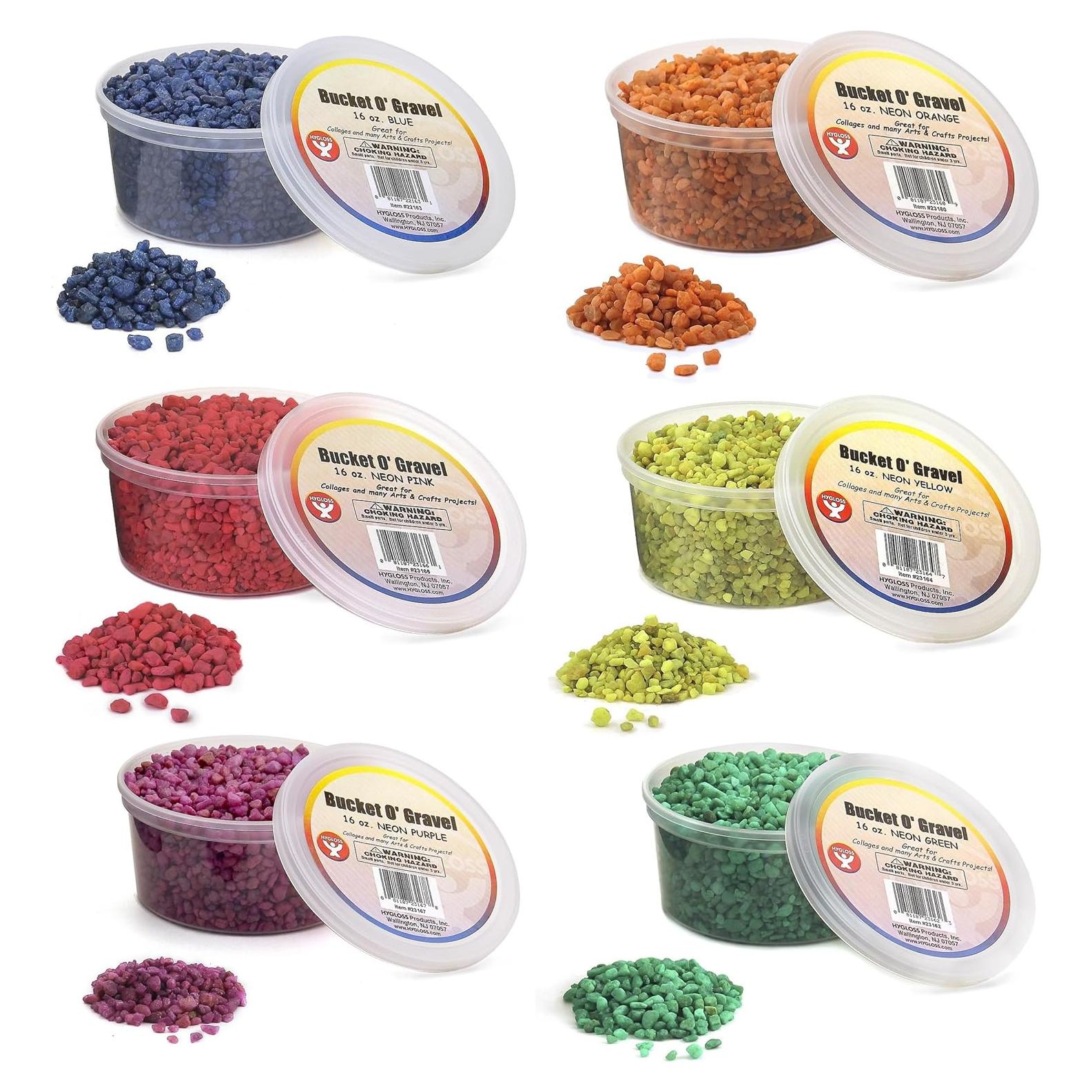 Grava para Acuarios y Manualidades Hygloss 6 Colores Neón 0.45 kg