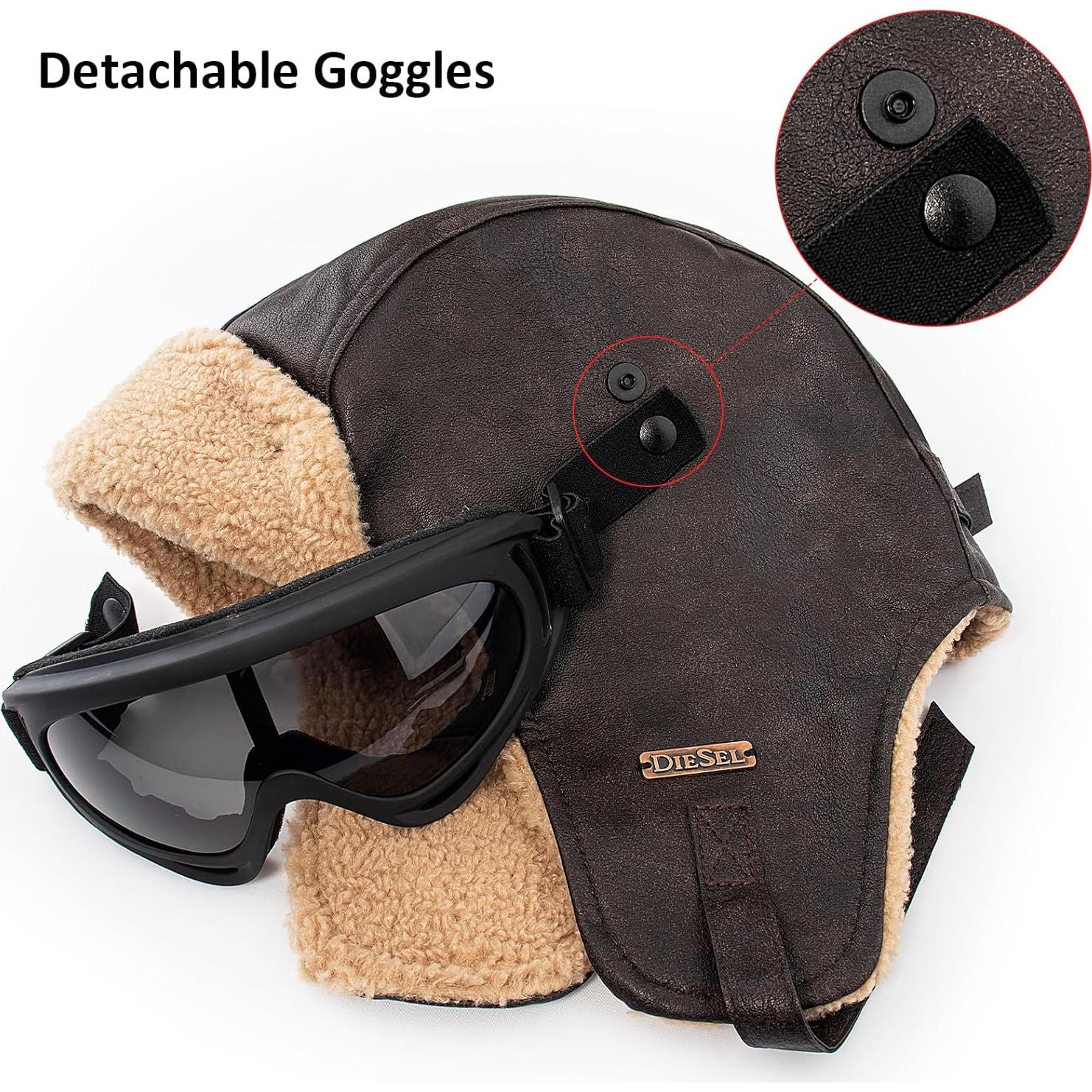 Gorro de piloto vintage Peicees con gafas desmontables