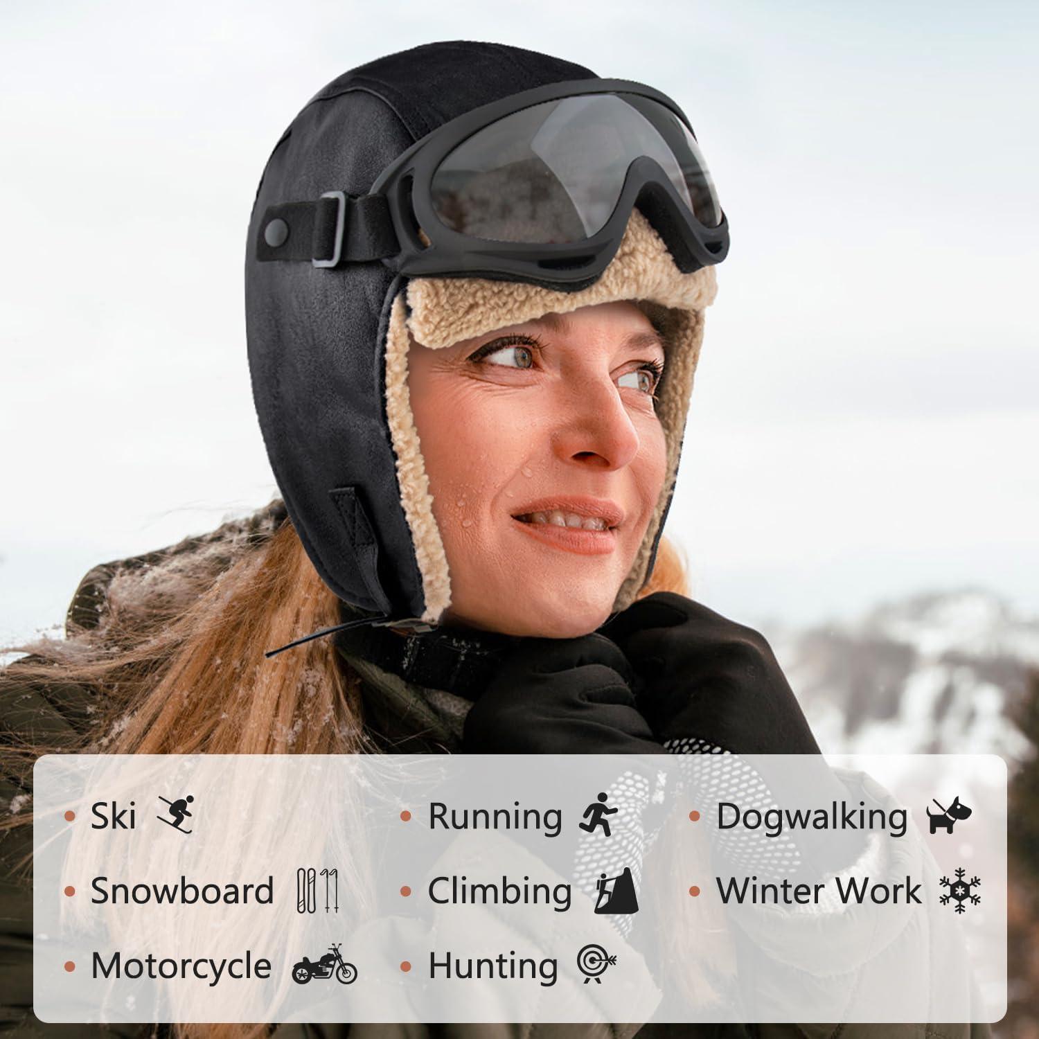 Gorro de piloto vintage Peicees con gafas desmontables