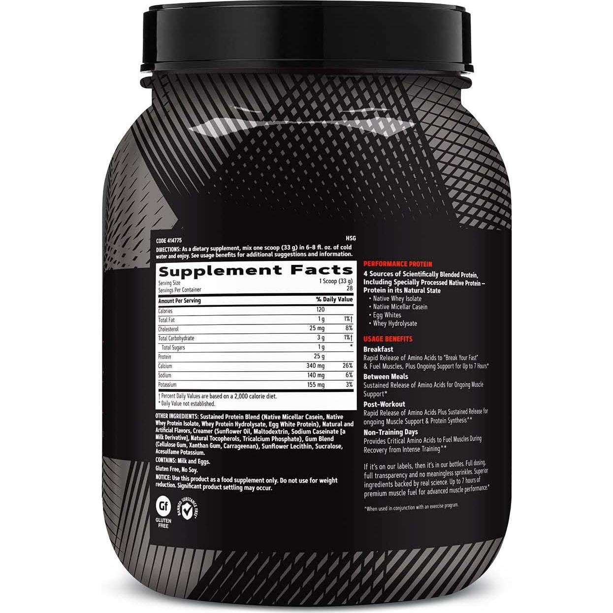 GNC AMP Proteína Sostenida Puff Mantequilla Maní 28 Porciones