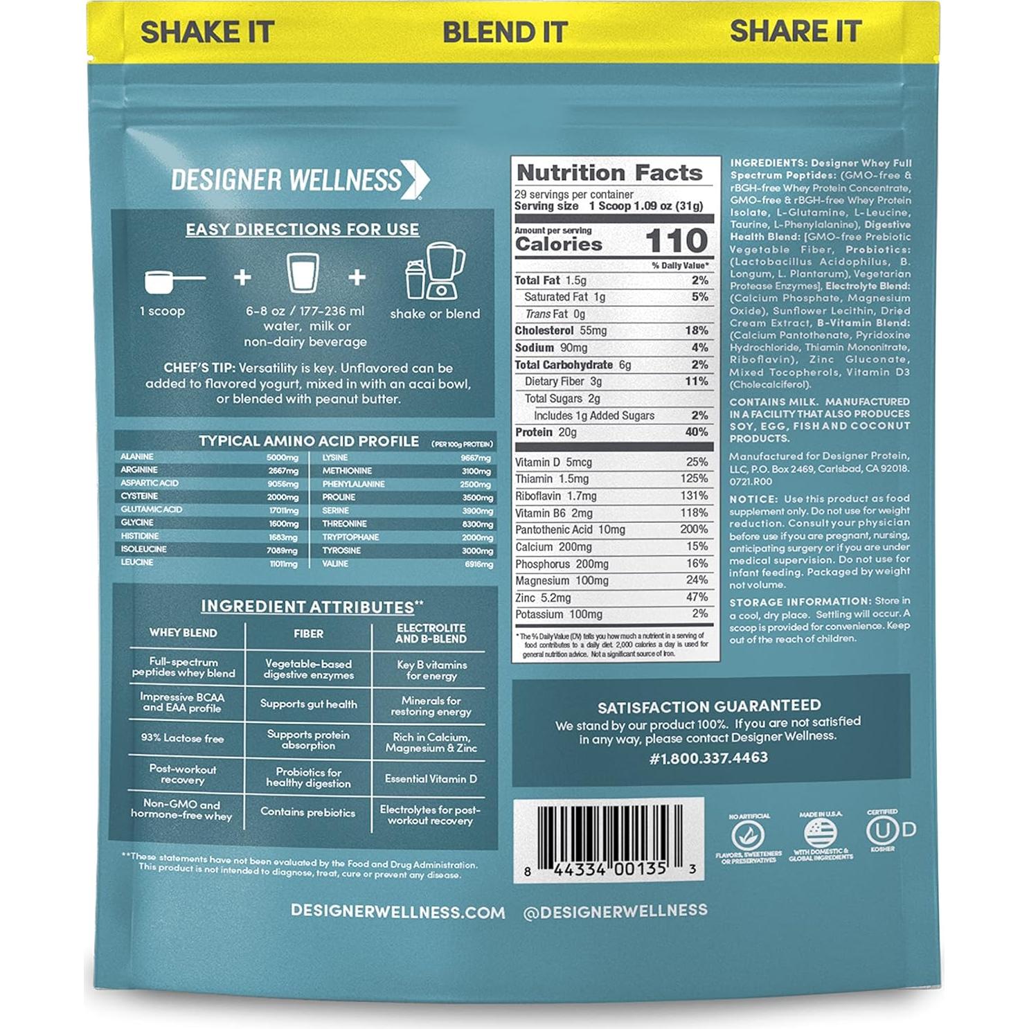 Proteína de Suero Natural Designer 0.91 kg Sin Sabor