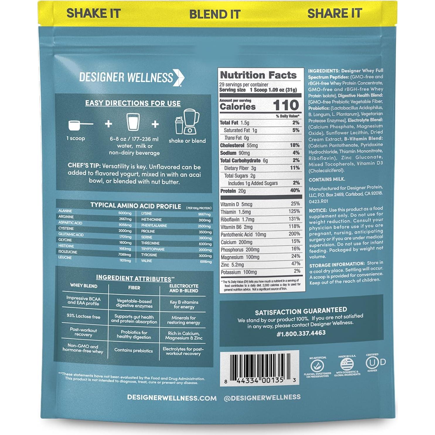 Proteína de Suero Natural Designer 0.91 kg Sin Sabor