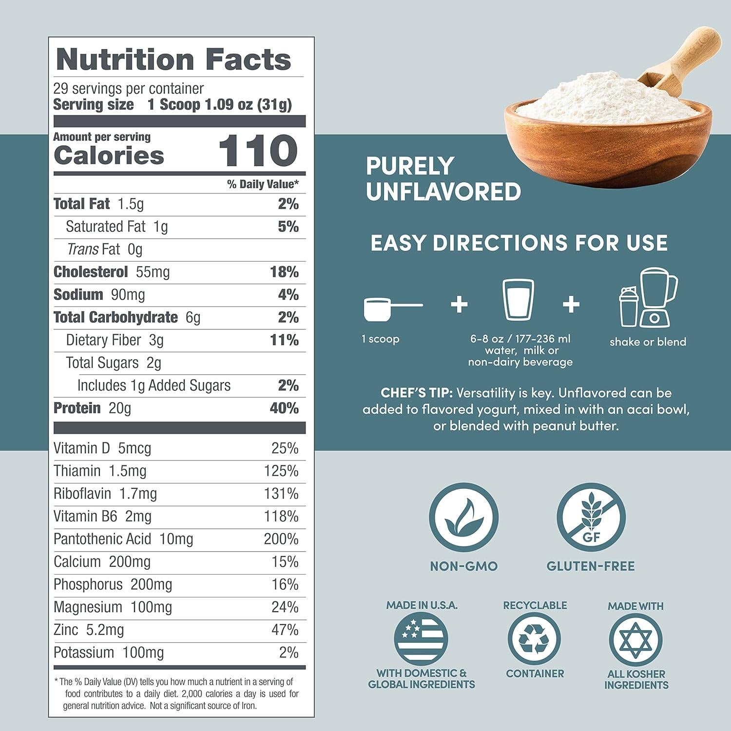 Proteína de Suero Natural Designer 0.91 kg Sin Sabor