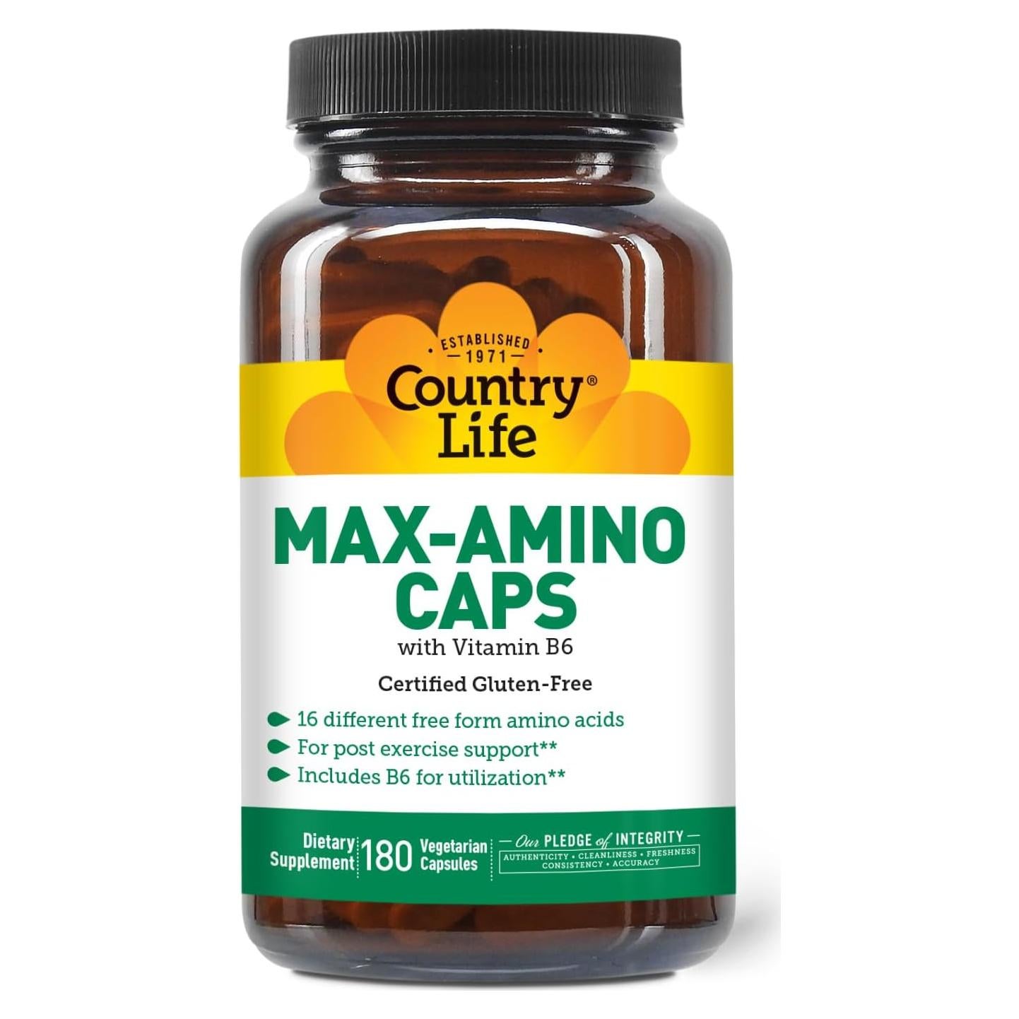 Suplemento de Aminoácidos Country Life Max-Amino 180 Cápsulas