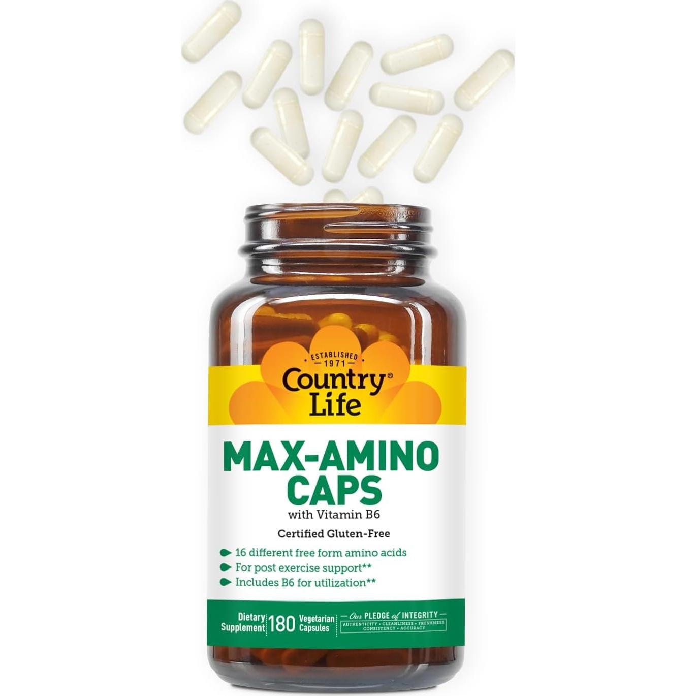 Suplemento de Aminoácidos Country Life Max-Amino 180 Cápsulas